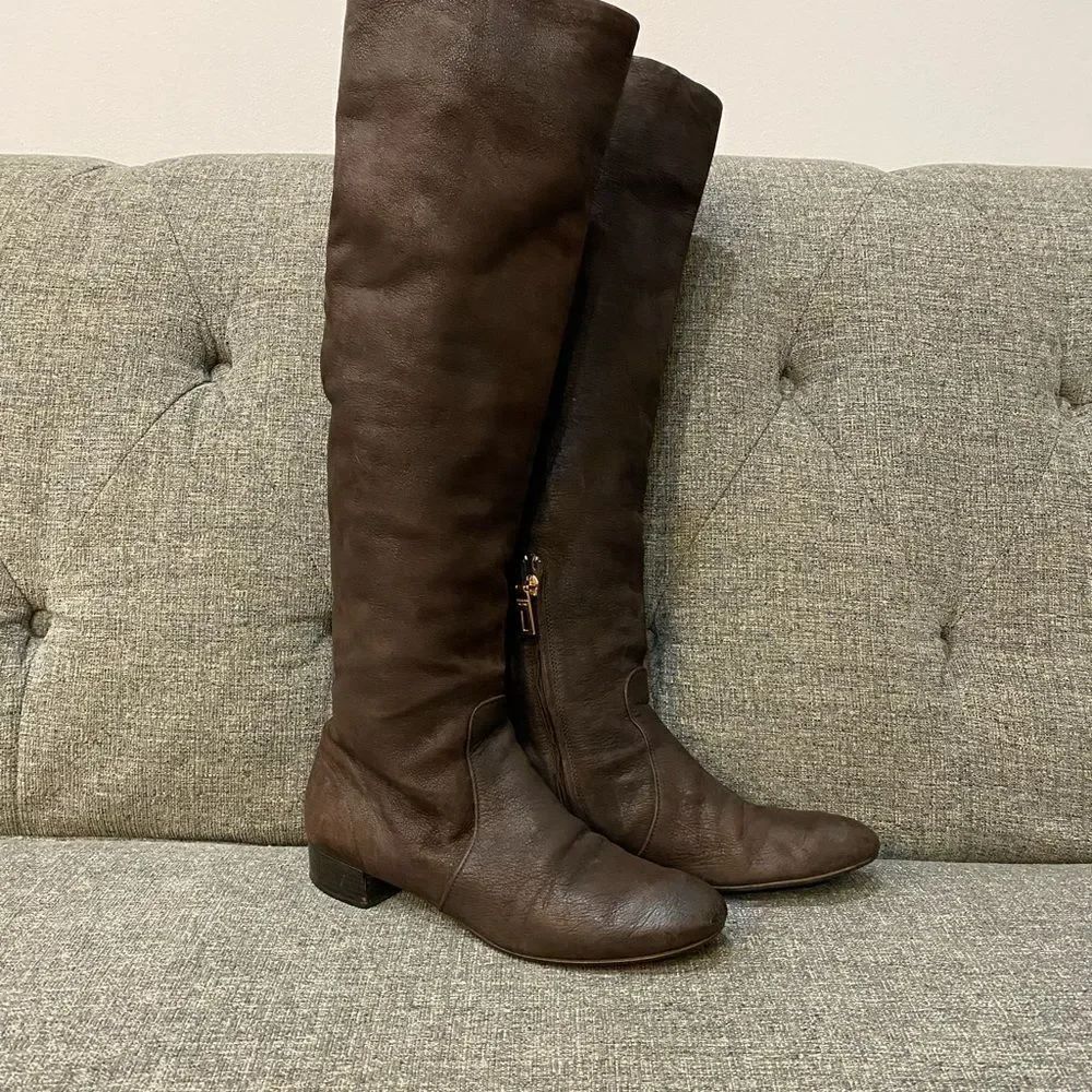 PRADA Brown Leather Knee-High Boots Women Size 37
